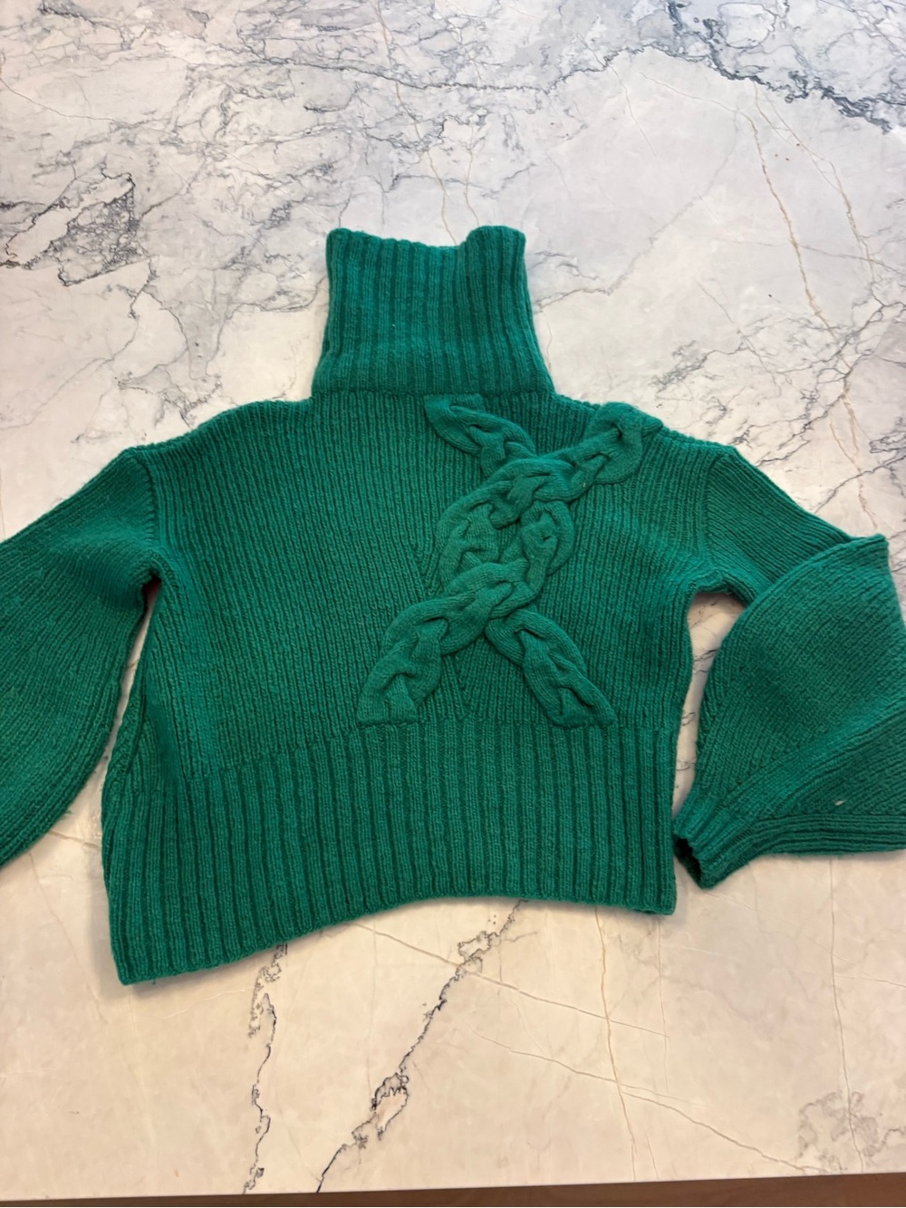 Women's Emerald Cable-Detail Turtleneck Sweater couture cashmere XS perfect